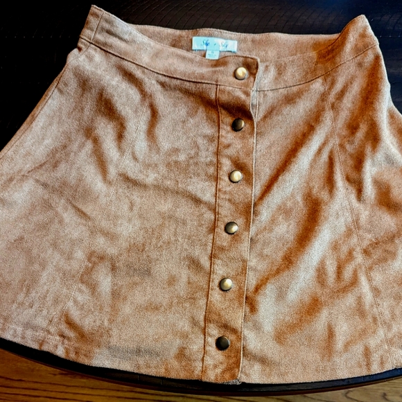 Brown Crushed Suede Mini Skirt Small - Picture 2 of 4